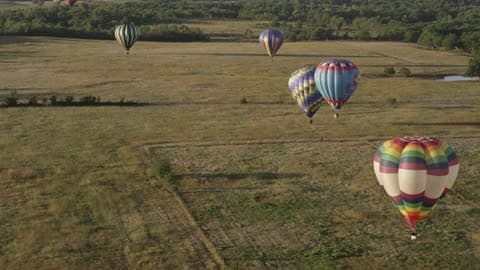 Hot Air Balloons Floating Over A Field