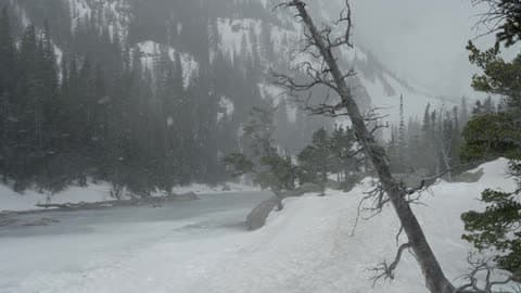 Snow Is Falling Near A Mountain